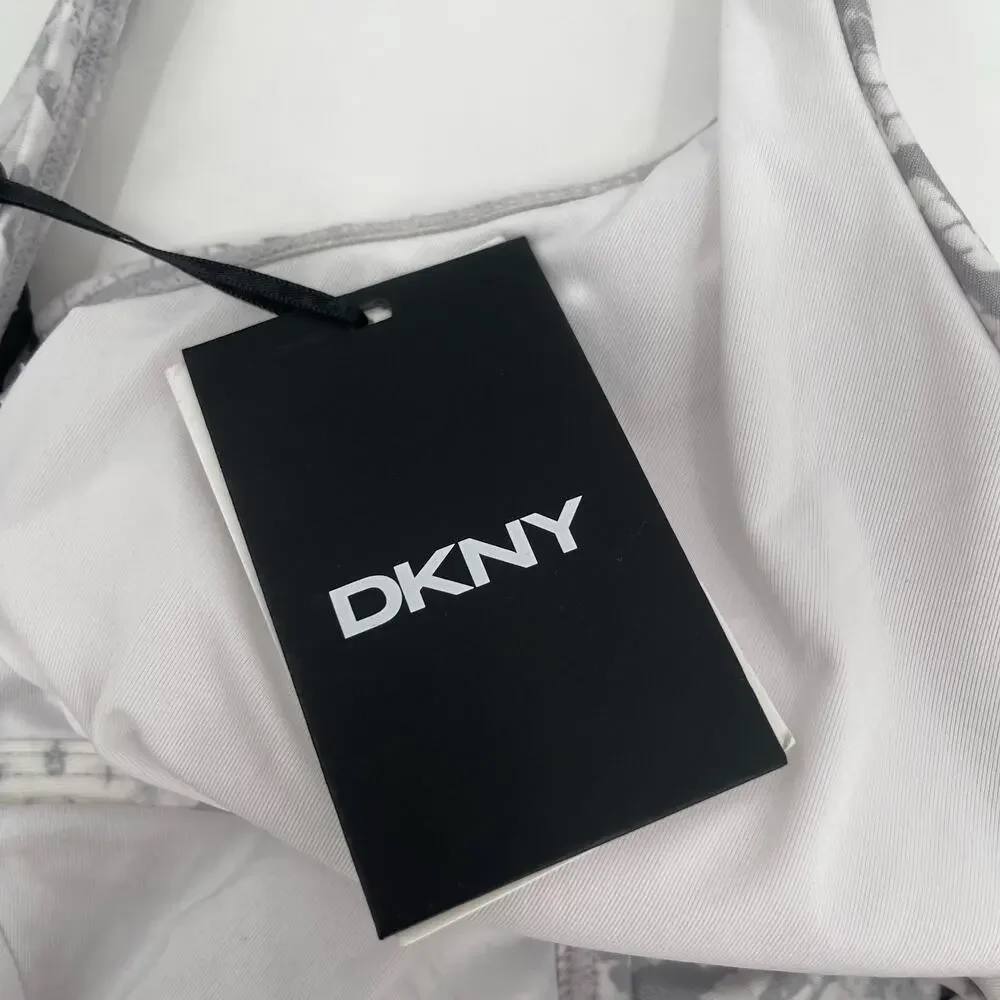 DKNY Swimsuit Size 8 One Piece NWT Gray White Scoop Back Twist Front Swim Beach - Picture 5 of 16